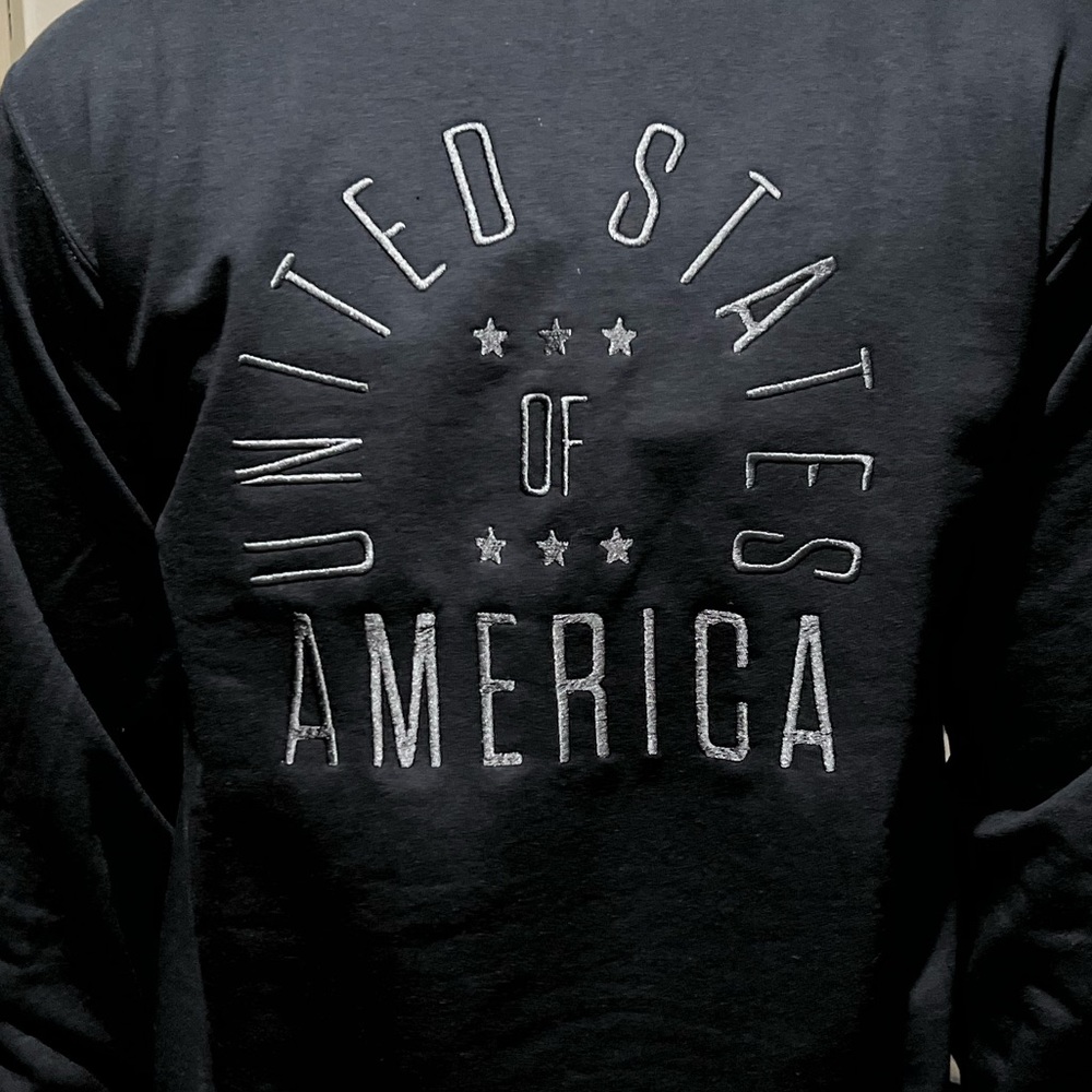 Embroidered Unisex crewneck.  United States of America.